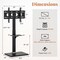 Black MDF Metal Adjustable Floor TV Stand with Power Ports and AV Shelf